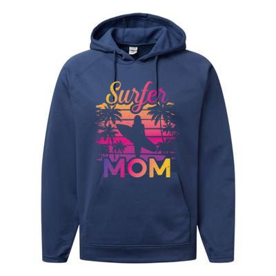 Surfer Mom Surf Beach Surfing Lovers Paddle Boarding Meaningful Gift Performance Fleece Hoodie