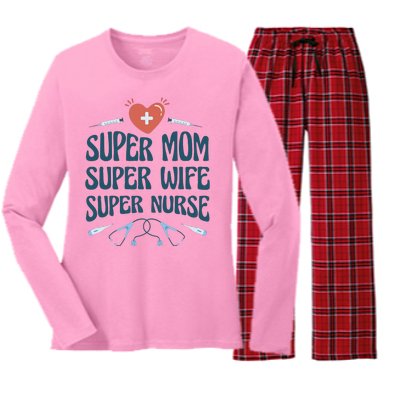 Super Mom Super Wife Super Nurse Gift Women's Long Sleeve Flannel Pajama Set 