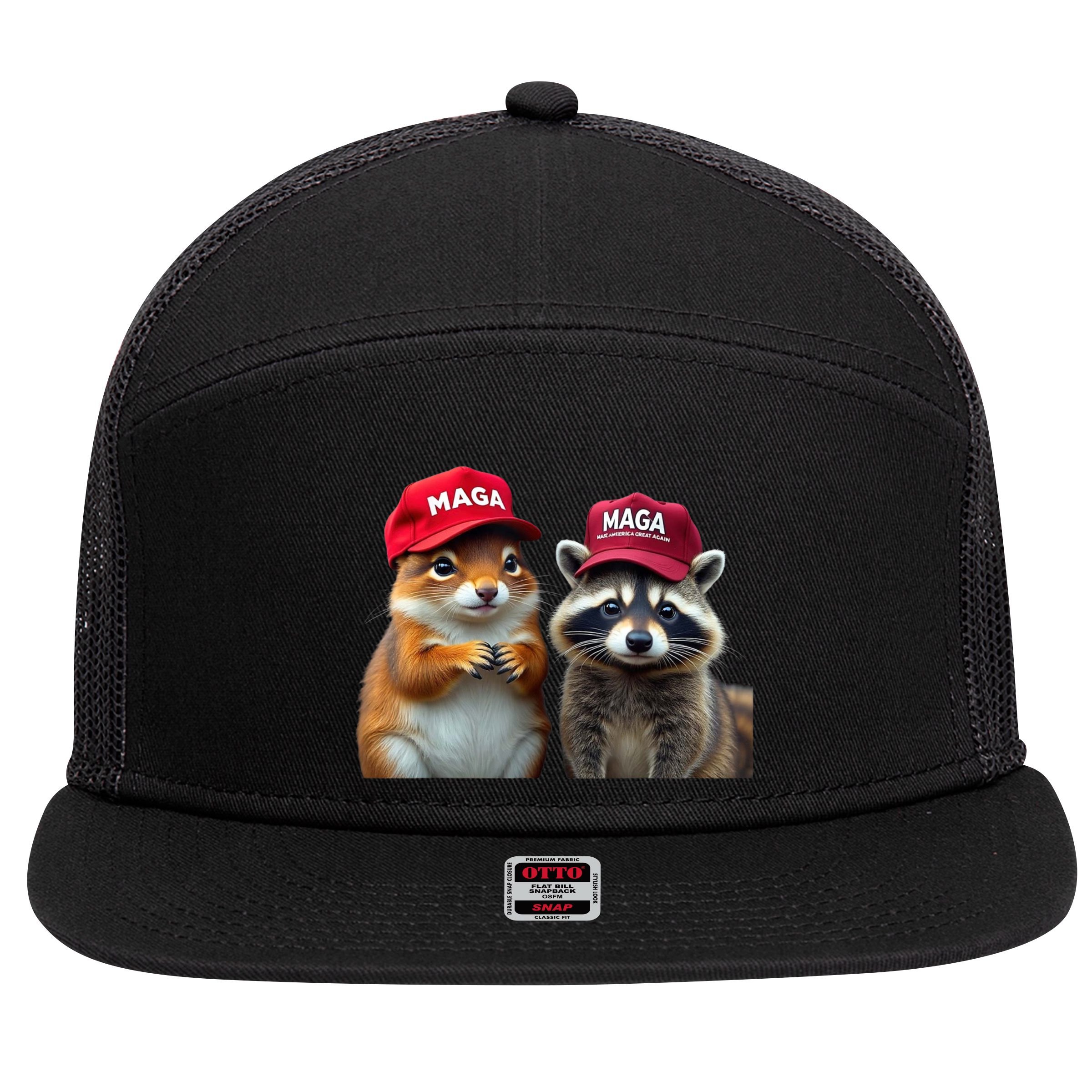 Social Media Star Peanut Squirrel And Fred Raccoon Maga 7 Panel Mesh Trucker Snapback Hat