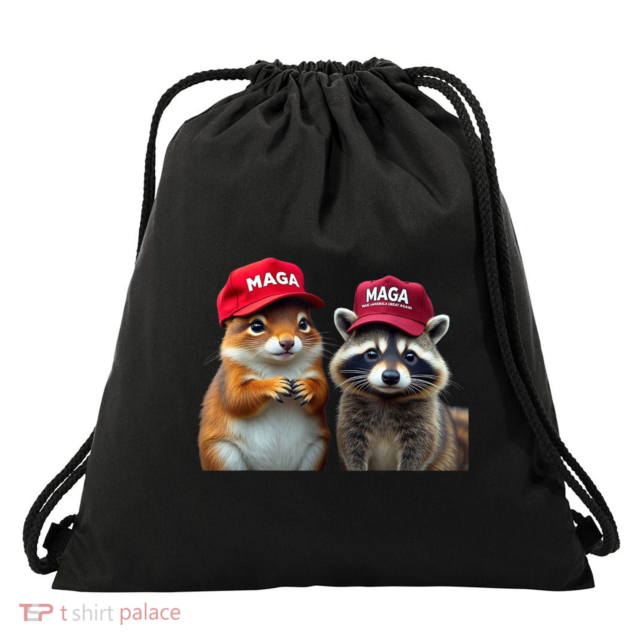 Social Media Star Peanut Squirrel And Fred Raccoon Maga Drawstring Bag