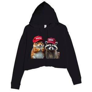 Social Media Star Peanut Squirrel And Fred Raccoon Maga Crop Fleece Hoodie