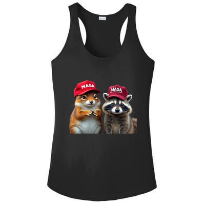 Social Media Star Peanut Squirrel And Fred Raccoon Maga Ladies PosiCharge Competitor Racerback Tank