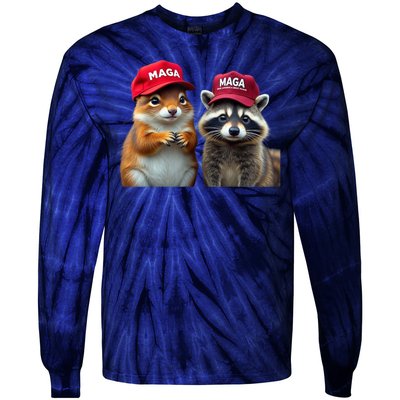 Social Media Star Peanut Squirrel And Fred Raccoon Maga Tie-Dye Long Sleeve Shirt