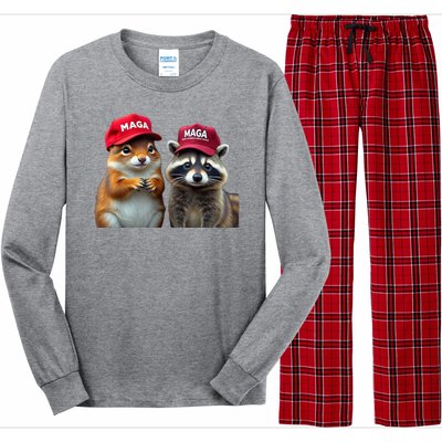 Social Media Star Peanut Squirrel And Fred Raccoon Maga Long Sleeve Pajama Set