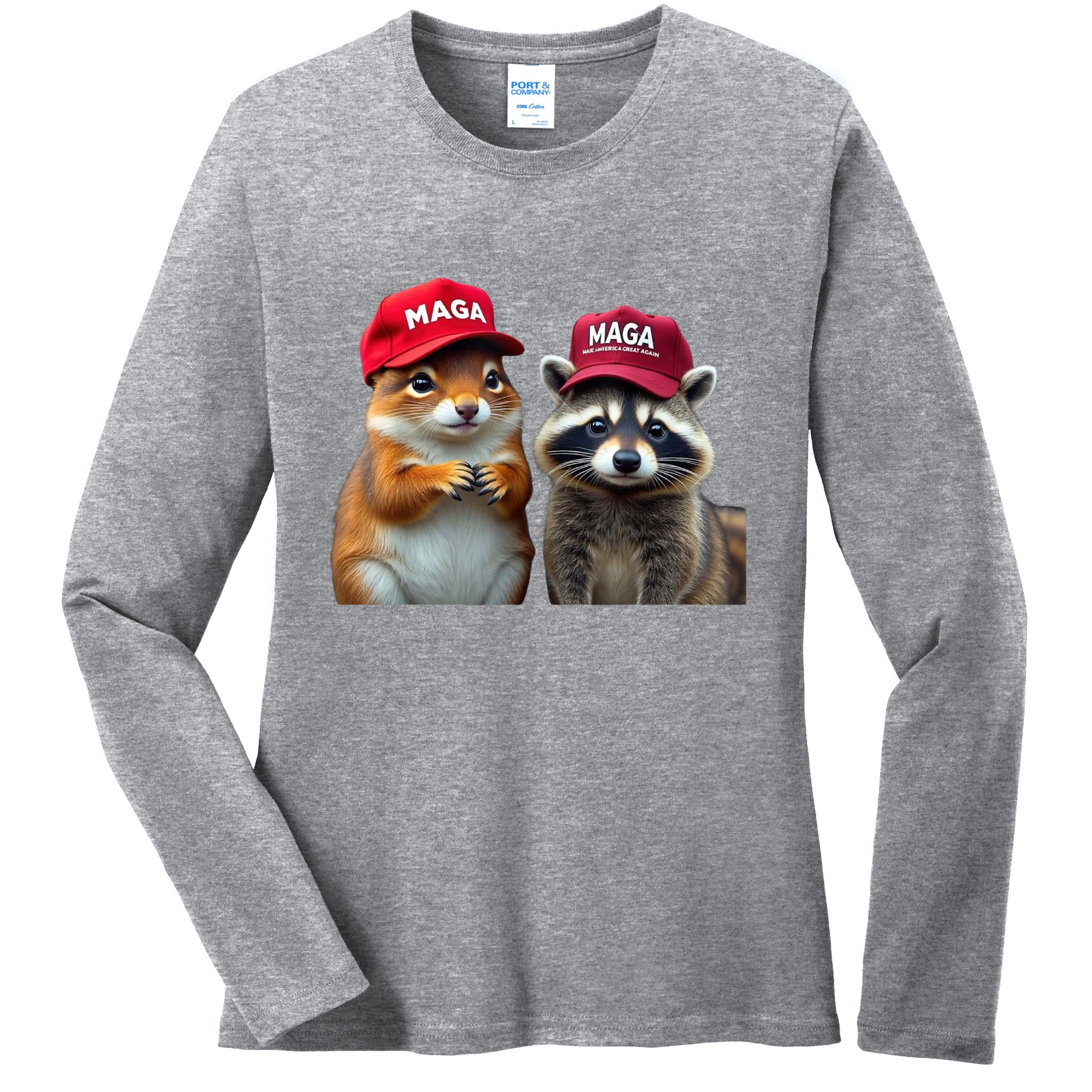 Social Media Star Peanut Squirrel And Fred Raccoon Maga Ladies Long Sleeve Shirt
