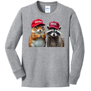 Social Media Star Peanut Squirrel And Fred Raccoon Maga Kids Long Sleeve Shirt