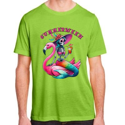 Summerween Mermaid Skeleton Flamingo Summer Halloween Women Adult ChromaSoft Performance T-Shirt