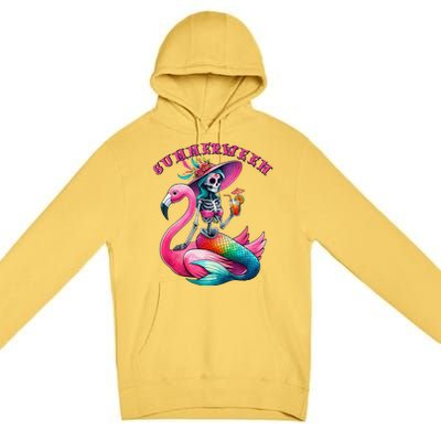 Summerween Mermaid Skeleton Flamingo Summer Halloween Women Premium Pullover Hoodie