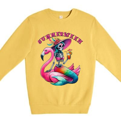 Summerween Mermaid Skeleton Flamingo Summer Halloween Women Premium Crewneck Sweatshirt