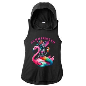 Summerween Mermaid Skeleton Flamingo Summer Halloween Women Ladies PosiCharge Tri-Blend Wicking Draft Hoodie Tank