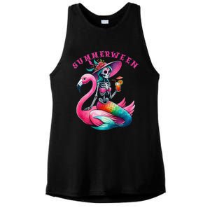 Summerween Mermaid Skeleton Flamingo Summer Halloween Women Ladies PosiCharge Tri-Blend Wicking Tank