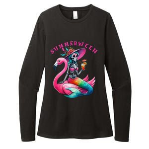 Summerween Mermaid Skeleton Flamingo Summer Halloween Women Womens CVC Long Sleeve Shirt