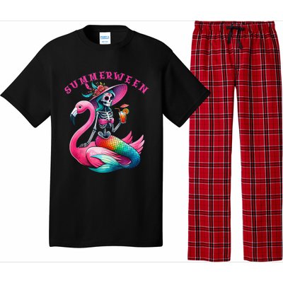 Summerween Mermaid Skeleton Flamingo Summer Halloween Women Pajama Set