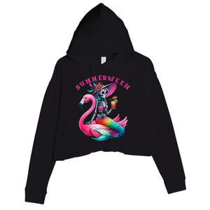 Summerween Mermaid Skeleton Flamingo Summer Halloween Women Crop Fleece Hoodie