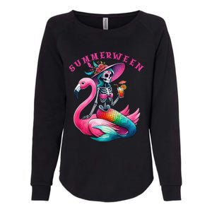 Summerween Mermaid Skeleton Flamingo Summer Halloween Women Womens California Wash Sweatshirt