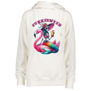 Summerween Mermaid Skeleton Flamingo Summer Halloween Women Womens Funnel Neck Pullover Hood