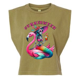 Summerween Mermaid Skeleton Flamingo Summer Halloween Women Garment-Dyed Women's Muscle Tee