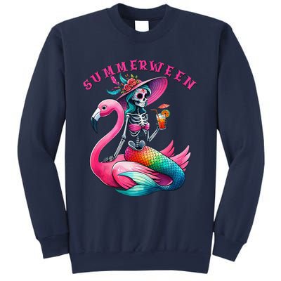 Summerween Mermaid Skeleton Flamingo Summer Halloween Women Sweatshirt