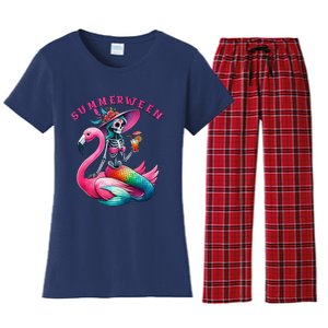 Summerween Mermaid Skeleton Flamingo Summer Halloween Women Women's Flannel Pajama Set