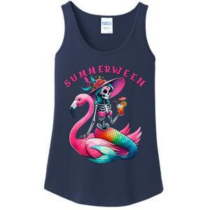 Summerween Mermaid Skeleton Flamingo Summer Halloween Women Ladies Essential Tank