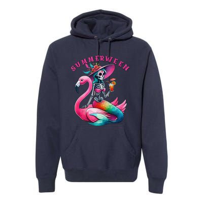 Summerween Mermaid Skeleton Flamingo Summer Halloween Women Premium Hoodie