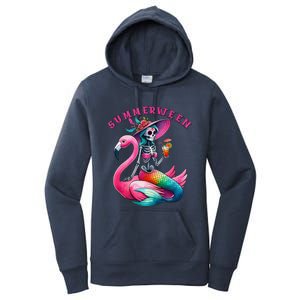 Summerween Mermaid Skeleton Flamingo Summer Halloween Women Women's Pullover Hoodie