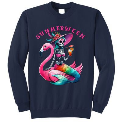 Summerween Mermaid Skeleton Flamingo Summer Halloween Women Tall Sweatshirt