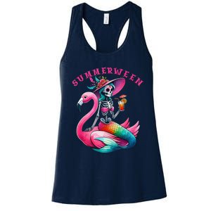 Summerween Mermaid Skeleton Flamingo Summer Halloween Women Women's Racerback Tank