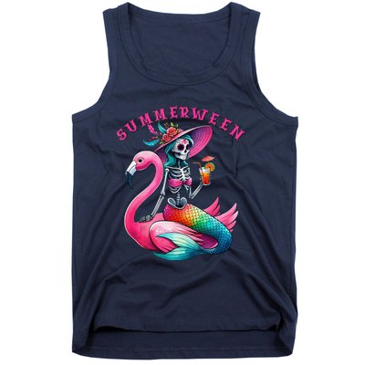 Summerween Mermaid Skeleton Flamingo Summer Halloween Women Tank Top