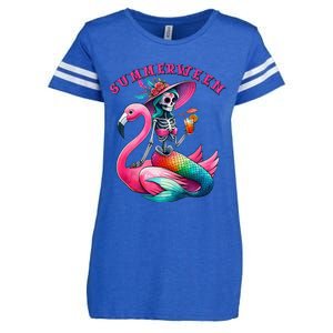 Summerween Mermaid Skeleton Flamingo Summer Halloween Women Enza Ladies Jersey Football T-Shirt