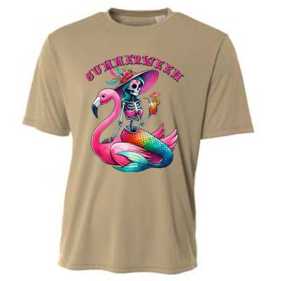 Summerween Mermaid Skeleton Flamingo Summer Halloween Women Cooling Performance Crew T-Shirt