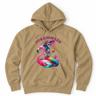 Summerween Mermaid Skeleton Flamingo Summer Halloween Women Hoodie