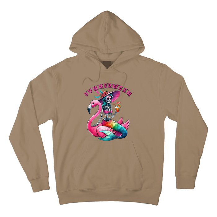 Summerween Mermaid Skeleton Flamingo Summer Halloween Women Hoodie