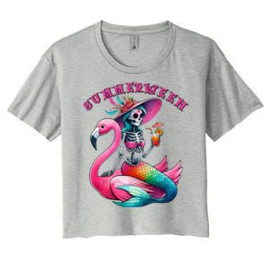 Summerween Mermaid Skeleton Flamingo Summer Halloween Women Women's Crop Top Tee