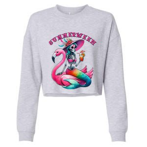 Summerween Mermaid Skeleton Flamingo Summer Halloween Women Cropped Pullover Crew