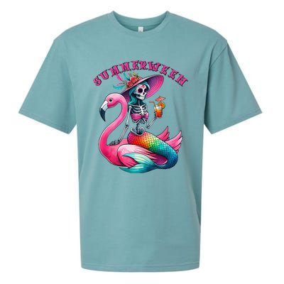 Summerween Mermaid Skeleton Flamingo Summer Halloween Women Sueded Cloud Jersey T-Shirt