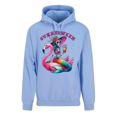 Summerween Mermaid Skeleton Flamingo Summer Halloween Women Unisex Surf Hoodie