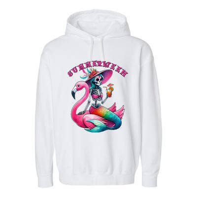 Summerween Mermaid Skeleton Flamingo Summer Halloween Women Garment-Dyed Fleece Hoodie