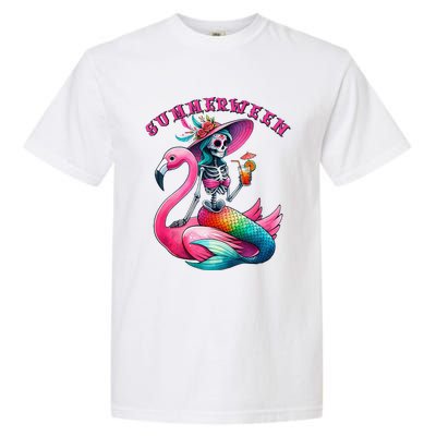 Summerween Mermaid Skeleton Flamingo Summer Halloween Women Garment-Dyed Heavyweight T-Shirt