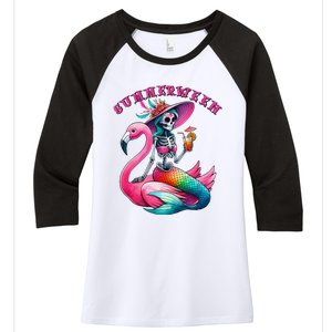 Summerween Mermaid Skeleton Flamingo Summer Halloween Women Women's Tri-Blend 3/4-Sleeve Raglan Shirt