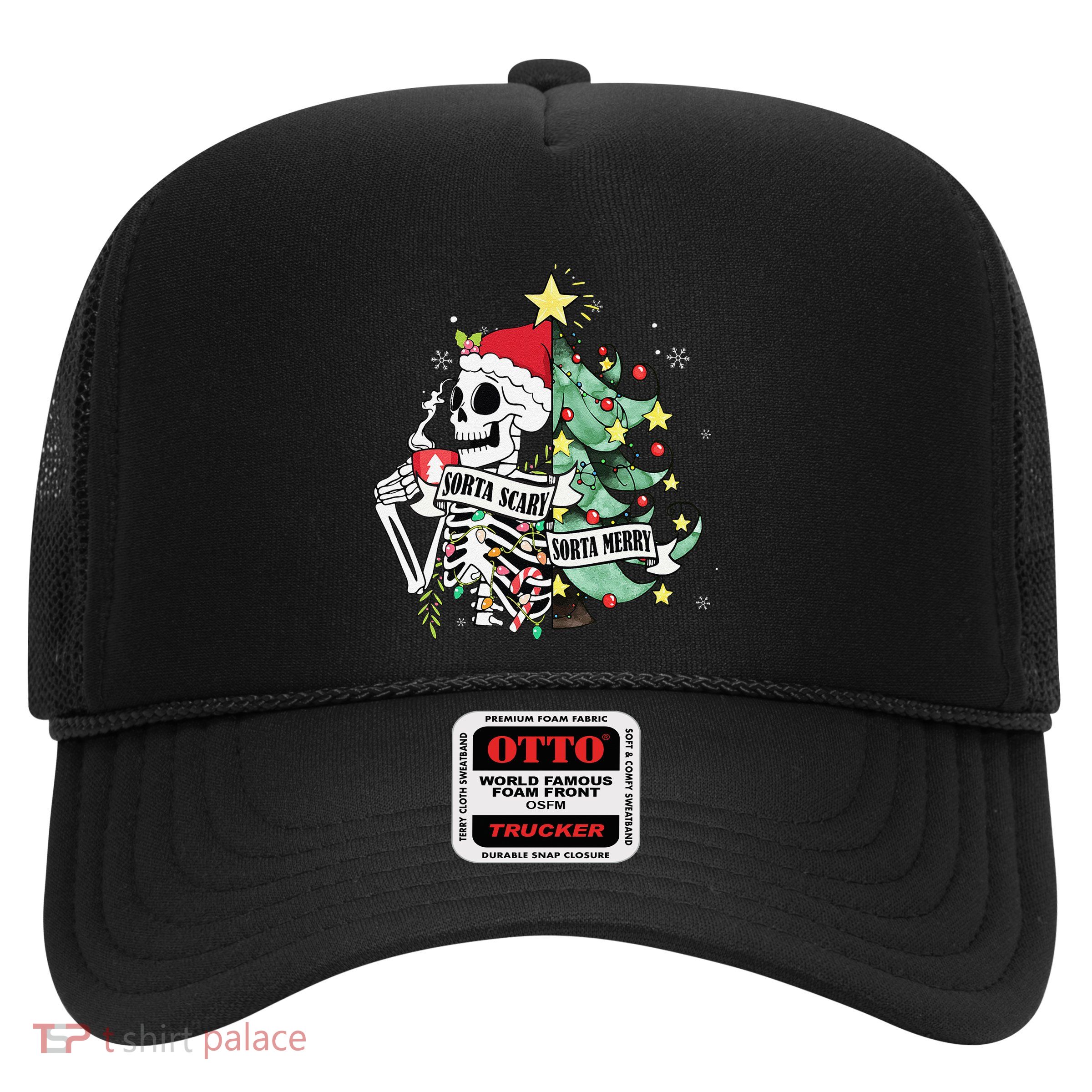 Sorta Merry Sorta Scary Skeleton Hot Cocoa Christmas Pajamas Trucker Hat