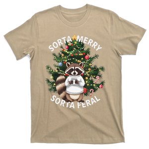 Sorta Merry Sorta Feral Funny Christmas Xmas Cute Raccoon T-Shirt