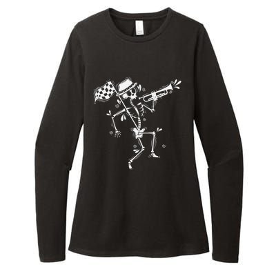 Ska Music Skeleton With Trumpet Jazz Music Style Womens CVC Long Sleeve Shirt