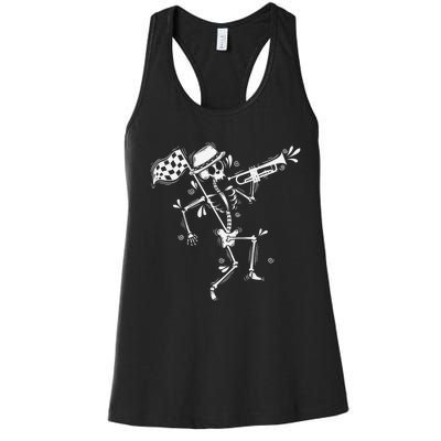 Ska Music Skeleton With Trumpet Jazz Music Style Women's Racerback Tank