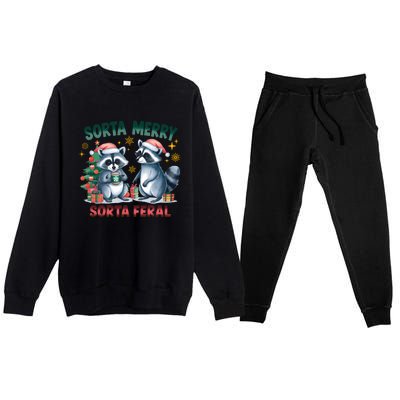 Sorta Merry Sorta Feral Christmas Raccoon Xmas Premium Crewneck Sweatsuit Set