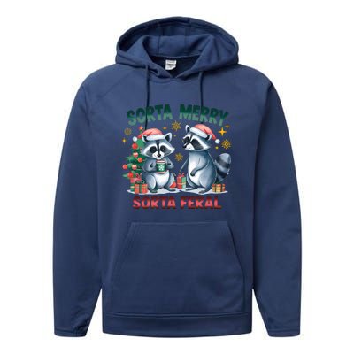 Sorta Merry Sorta Feral Christmas Raccoon Xmas Performance Fleece Hoodie