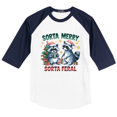 Sorta Merry Sorta Feral Christmas Raccoon Xmas Baseball Sleeve Shirt