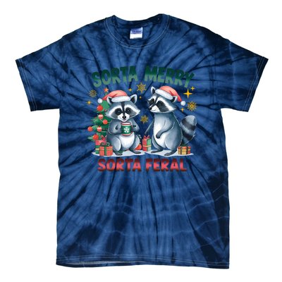 Sorta Merry Sorta Feral Christmas Raccoon Xmas Tie-Dye T-Shirt