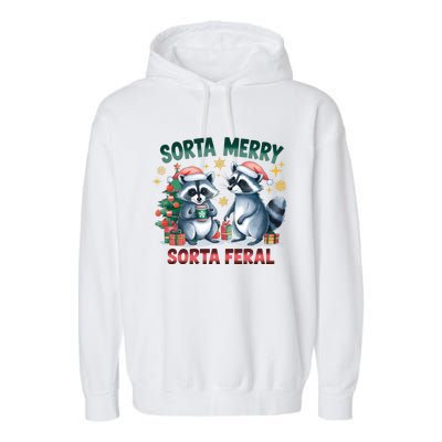 Sorta Merry Sorta Feral Christmas Raccoon Xmas Garment-Dyed Fleece Hoodie