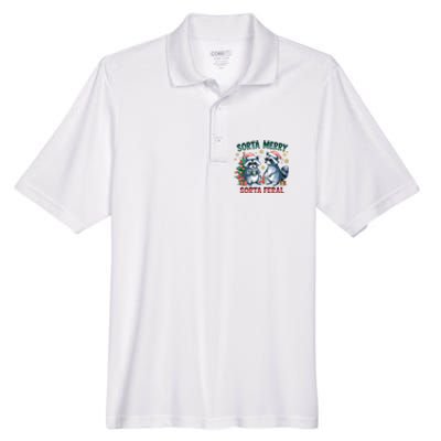 Sorta Merry Sorta Feral Christmas Raccoon Xmas Men's Origin Performance Pique Polo